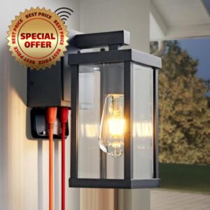 Porch Lights with GFCI Outlets Dusk to Dawn Outdoor Wall Lights Waterproof Exterior Lighting Fixtures Modern Outside Lights Wall Mount for House Patio Garage