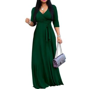 Mrskoala Women Plus Size Long Maxi Wrap Dresses Summer Sundress V-Neck 3/4 Sleeve