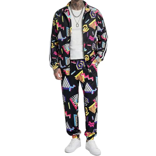 Arssm Retro 80s 90s Outfit Sets for Men Vintage Jacket and Joggers Sweatpants 80s Tracksuit Streetwea