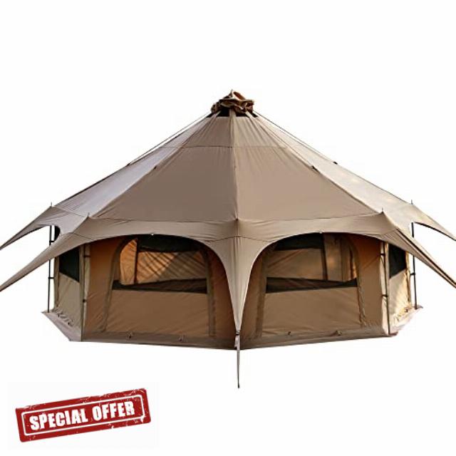 MC TOMOUNT Canvas Tent Bell Tent 16.4ft*9.2ft with Stove Jack for Glamping Family Camping Zipped Removable Floo