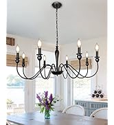 LASENCHOO 9-Light Matte Black Farmhouse Chandelier for Dining Room Light Fixture Hanging, Industr...