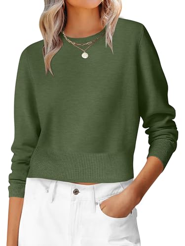 ANRABESS Women’s Long Sleeve Sweaters Cropped Crew Neck Business Casual Light Weight Sweater Tops Fall Fashion Clothes