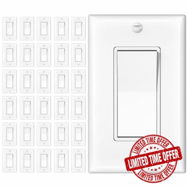 Amico 30 Pack Single Pole and 3-Way Light Switch with Wall Plate