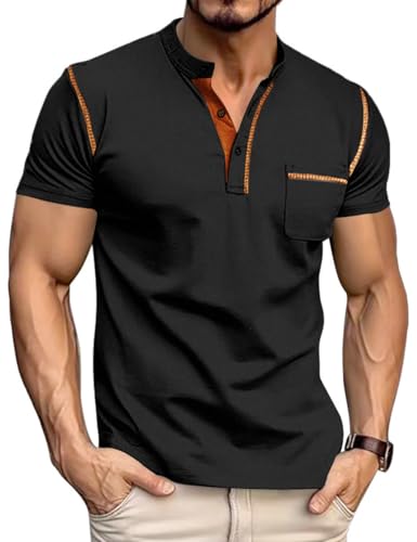 Men's Henley Shirt Short Sleeve T-Shirt Casual Top Pullover Summer Lightweight Tee Shirts with Butto