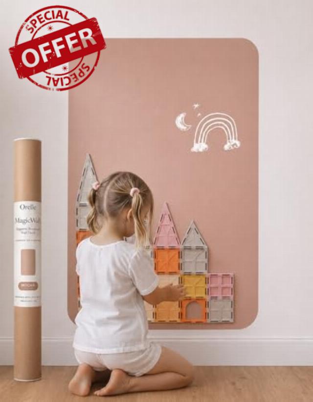 Orelle MagicWall | Magnetic Rectangle Wall Decal – Repositionable & Renter-Friendly | Peel & Stick Magnetic Wall Decal Chalkboard | Playroom Essentials | Large | 24 x 39 | Mocha