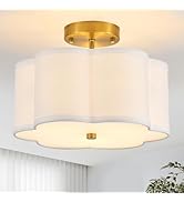 Widluth 21.7" Semi Flush Mount Ceiling Light Fixture, 4-Light Black Fabric Linen Modern Drum Cei...