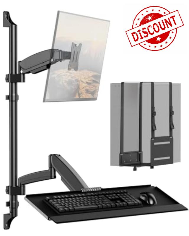 Wall Mount Sit Stand Workstation with Single Monitor Mount