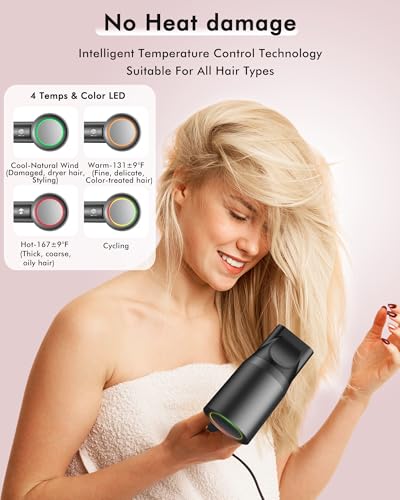500 Million Negative Ions & Heat-Control & Low Noise Hairdryer & Magnetic Diffuser