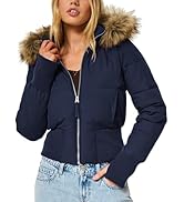 Megfie Womens Cropped Puffer Jacket Lightweight Winter Coats Quilted Jackets Faux Fur Trim Puffer...