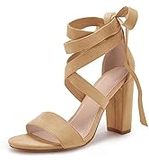 Huiyuzhi Womens Lace Up High Heeled Sandals Chunky Block Ankle Strappy Pumps Dress Party Shoes