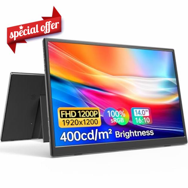 Anyuse 14" FHD 1920×1200 Portable Monitor – USB-C HDMI Ultra-Slim IPS Travel Display with Speakers