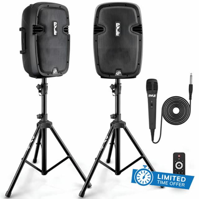 Pyle Active + Passive PA Systems - Dual 8inch 700 Watt Max Power Output Speaker with Microphone