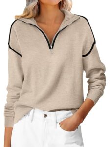ANRABESS Womens Quarter Zip Sweaters Fall Long Sleeve V Neck Shirts Collared Business Casual Tops Knit Pullover Sweatshirts