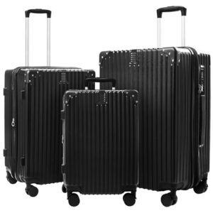 3-Piece Expandable Luggage Set Suitcase in Classic Black -Double Wheel Stability & Secure TSA Locks(20in24in28in)