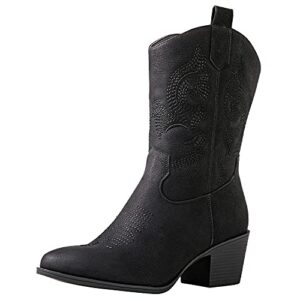 GLOBALWIN Women's Mid Calf The Western Cowgirl Boots Fashion Cowboy Boots For Women Chunky Low Heel