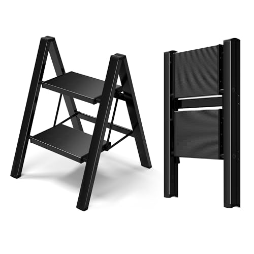 Lightweight Portable 2 Step Stool with Anti-Slip Wide Pedal