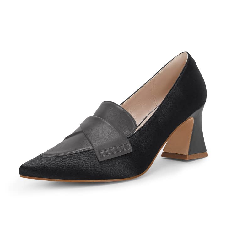 Women's Chunky Block Low Heels Pumps Stitching Retro Work Office Dress Shoes
