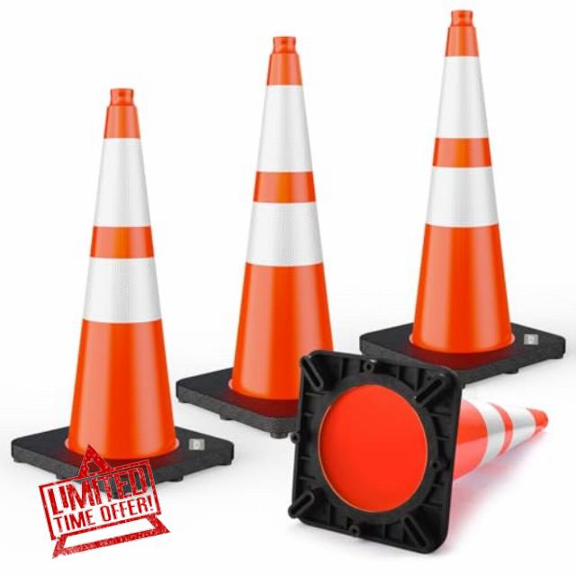 BATTIFE 28 Inch Traffic Cones with Black Weighted Base