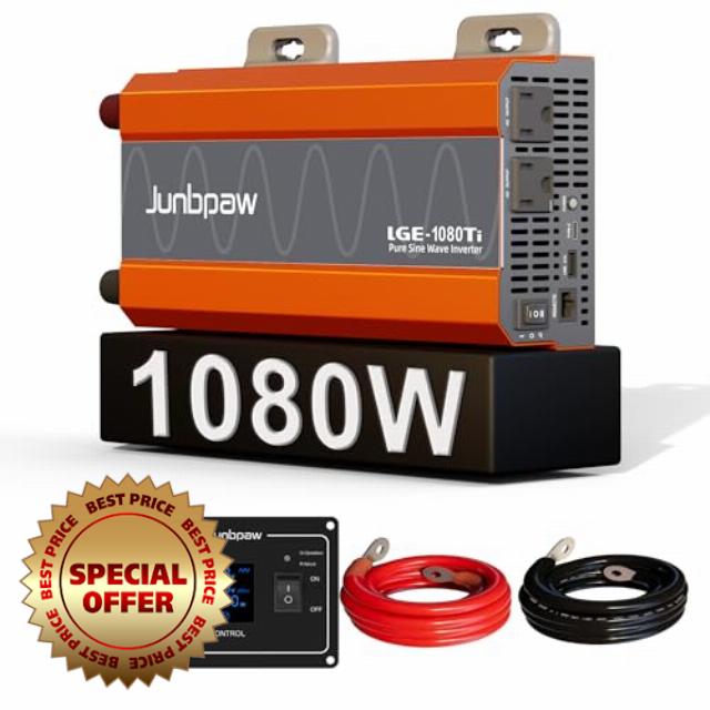 1080W Pure Sine Wave Inverter 12V to 110V Ultra Quiet