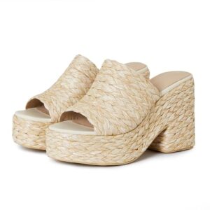 CYNLLIO Platform Sandals for Women Espadrilles Wedegs Heels Raffia Sandal Chunky Heeled Wicker Slides 2026 Summer Boho Shoes for Beach Vacatio