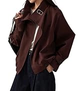 Megfie Womens Bomber Jackets Oversized Button High Neck Puff Coats Elastic Balloon Hem Fall Tops