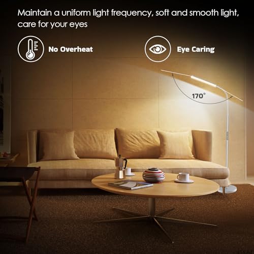 Stepless Adjustable 3000K-6000K Colors & Brightness Standing Lamp with Remote & Touch Control Reading Floor Lamps-Silve