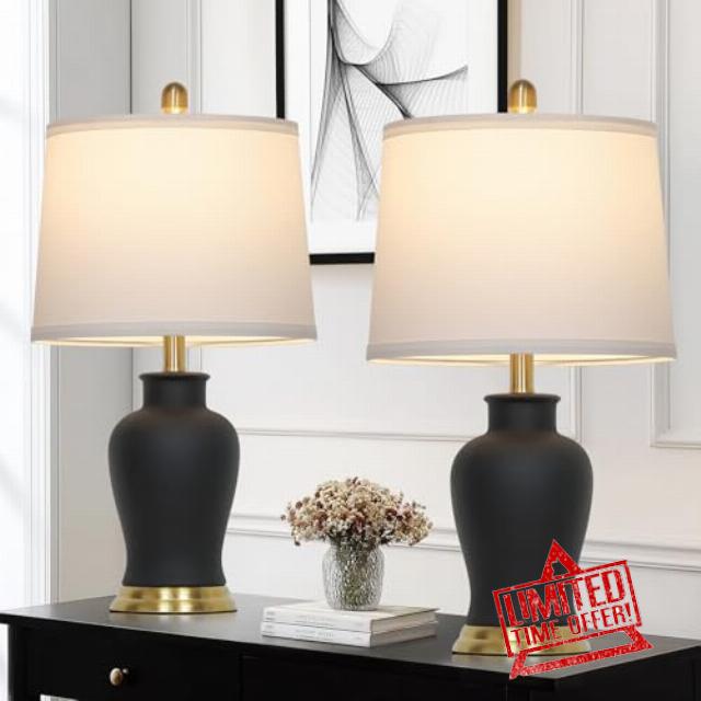 23" Modern Black Ceramic Table Lamps Set of 2