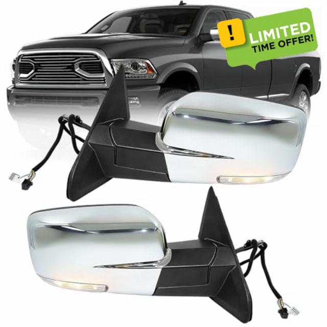 Chrome Power Folding Side Mirrors for Dodge Ram 1500 2500 3500 2013-2018 (Left)