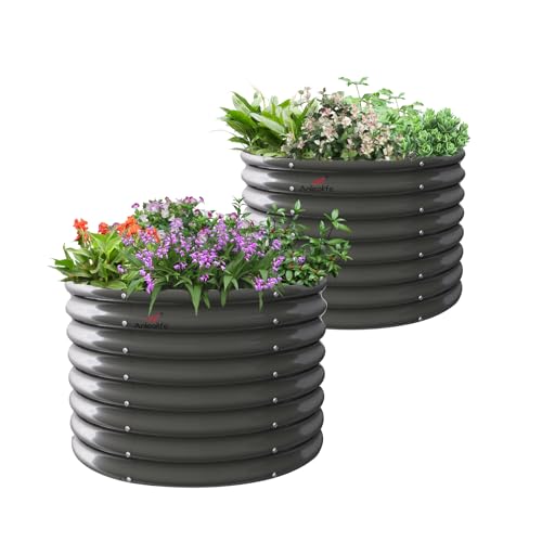 Round Metal Planter Box for Planting Vegetables Flowers Herb