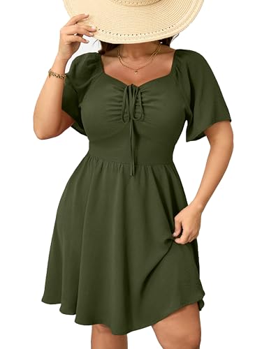 RWJ Women Plus Size Summer Dress Short Sleeve Tie Front Sweetheart Neck Casual Mini Wedding Guest Dresses 2025