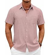 COOFANDY Mens Button Down Shirt Short Sleeve Casual Shirts Summer Beach Wedding Linen Shirt with ...
