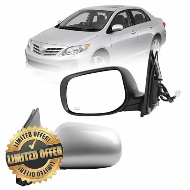 Dasbecan Left Driver Side Mirror Compatible With 2009-2013 Toyota Corolla With Power Glass Heated Manual Folding Door Mirror Silver Replace#8790902A81 TO1320247(5Pins）