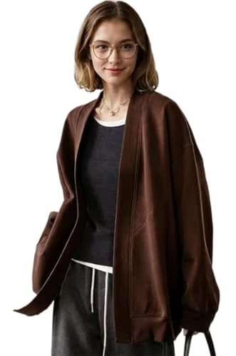 LICOBOD Women Sweatshirt Cardigan Cotton Open Front Jacket Oversized Lightweight Loose Fit Pocket Casual Athleisure Outerwea