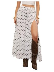 SHENHE Women's Boho Western Low Rise Maxi Skirt Ruffle High Slit Country Cowgirl Skirts