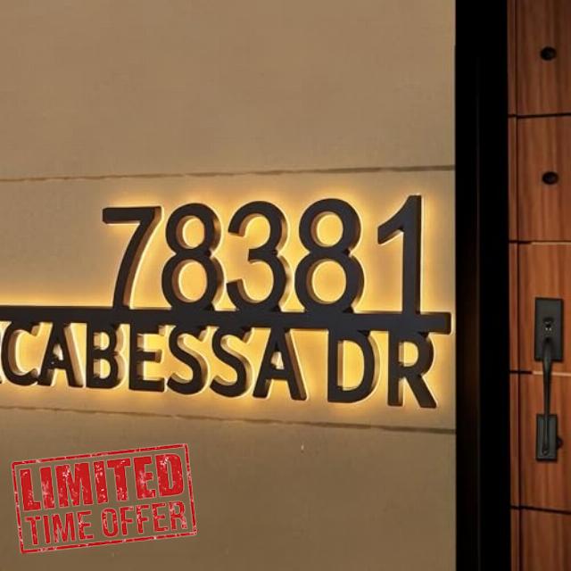 Waterproof LED Address Signs for Houses - House Numbers for Outside Light Up Personalized Illuminated Address Numbers for House with Light - Backlit Acrylic House Numbers Solar Powered Optional