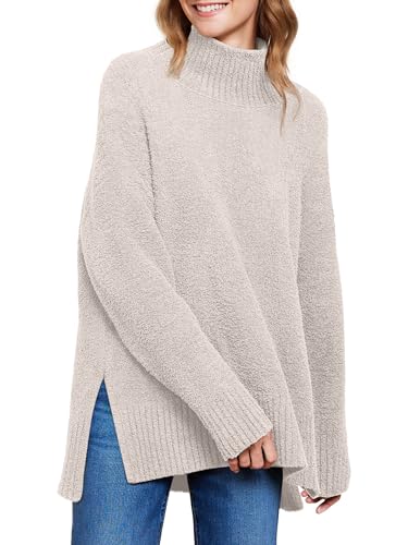 ANRABESS Women Oversized Turtleneck Long Sleeve Fuzzy Knit Slit Side Chunky Warm Pullover Sweaters 2026