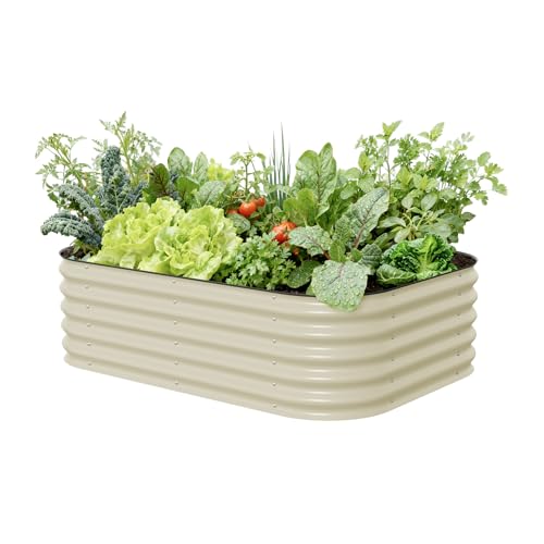 17" Tall 6 in 1 Modular Metal Raised Planter Bed for Vegetables Flowers Patio Ground Planter Box-Pearl White