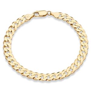 Miabella Italian 18K Gold Plated 925 Sterling Silver 7mm Diamond-Cut Cuban Link Curb Chain Bracelet for Men Women
