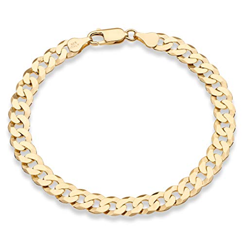 Miabella Italian 18K Gold Plated 925 Sterling Silver 7mm Diamond-Cut Cuban Link Curb Chain Bracelet for Men Women