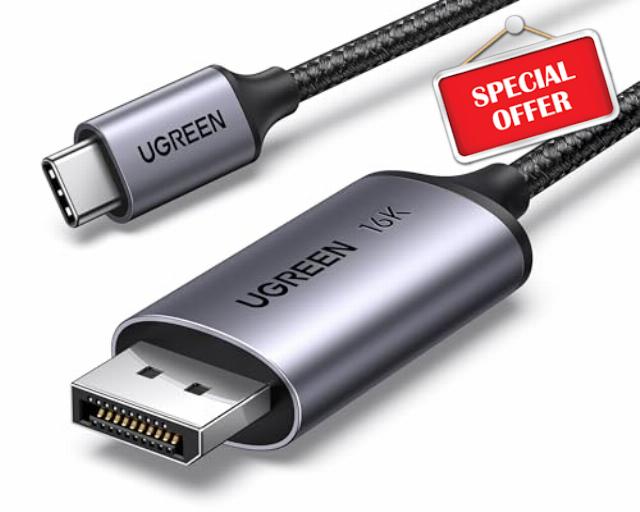 UGREEN USB C to DisplayPort 2.1 Cable 16K@30Hz 8K@120Hz 40Gbps Thunderbolt 4/3 to DisplayPort Cord Alu Braided Compatible iPhone 17/16 Pro Max