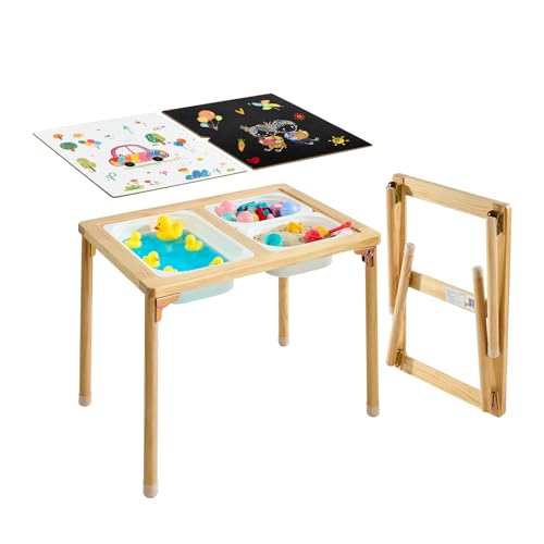Foldable Wooden Kids Activity Table with Double-Sided Board