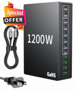 1200W USB C Charger Block.Fast MacBook Pro Charger Charging Station 12 Port 140W PD PPS AVS HUB for All iPhone 17 Pro Max/17 Air/16 SE/Samsung Galaxy 25/ MacBook Pro/Air/iPad Pro/240W Cable