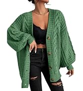 EXLURA Womens 2024 Open Front Sweaters Cardigan Fashion Long Lantern Sleeve Button Down Chunky Kn...