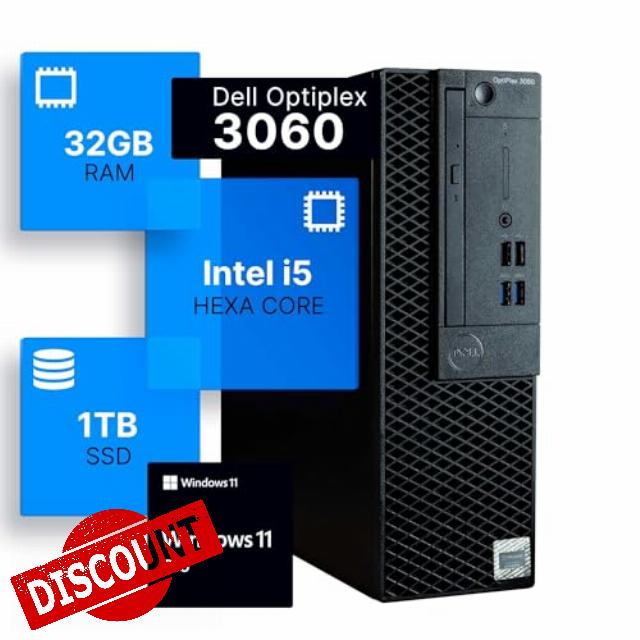 Dell Optiplex 3060 Desktop Computer | Intel i5-8500 (3.2) | 32GB DDR4 RAM | 1TB SSD Solid State | Built in WiFi | Bluetooth | Windows 11 Professional | Home or Office PC (Renewed)