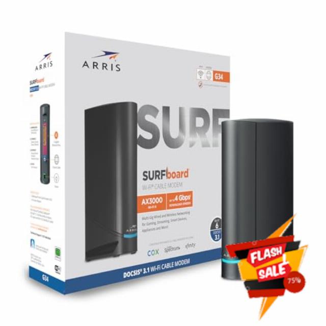 ARRIS (G34) - Cable Modem Router Combo - Fast DOCSIS 3.1 Gigabit WiFi 6 (AX3000)