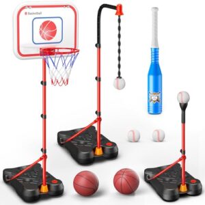 HopeRock 2 in 1 Kids Basketball Hoop and T Ball Set