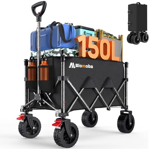 150L Heavy Duty Foldable Beach Wagon with Wider Wheels & Auto-Rebound Handle