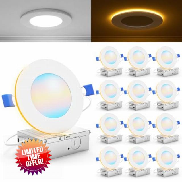 Sunco 12 Pack 4 Inch LED Recessed Lights with Night Light