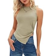 EXLURA Women's Summer Sleeveless Tops High Neck Sexy Twist Knot Asymmetrical Hem Tank Tops Racerb...