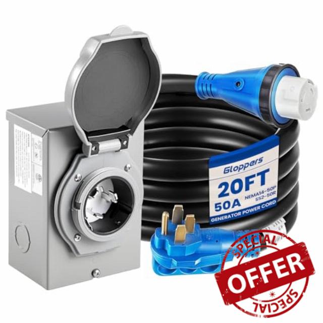 50 Amp Generator Cord and Power Inlet Box Pre-Drilled